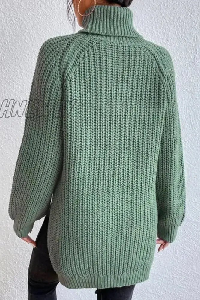 Hnewly - Casual Solid Basic Turtleneck Tops