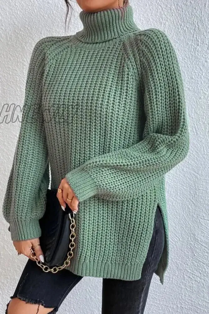 Hnewly - Casual Solid Basic Turtleneck Tops