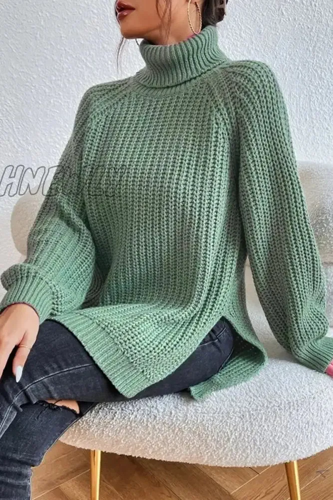 Hnewly - Casual Solid Basic Turtleneck Tops
