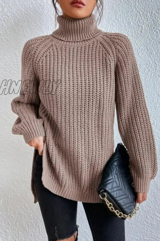 Hnewly - Casual Solid Basic Turtleneck Tops