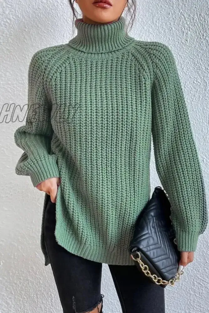 Hnewly - Casual Solid Basic Turtleneck Tops