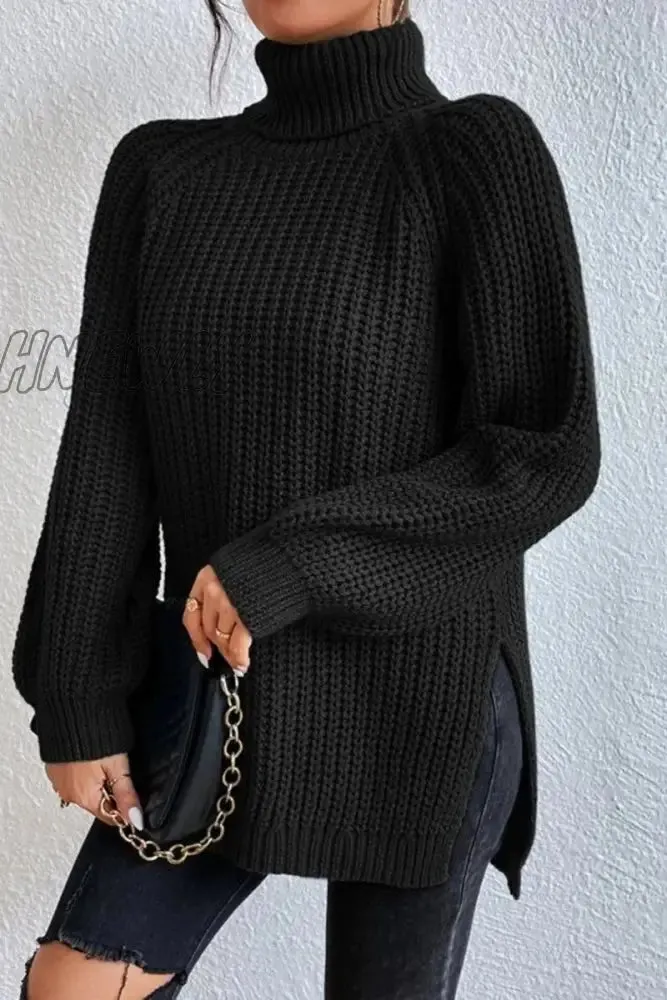 Hnewly - Casual Solid Basic Turtleneck Tops
