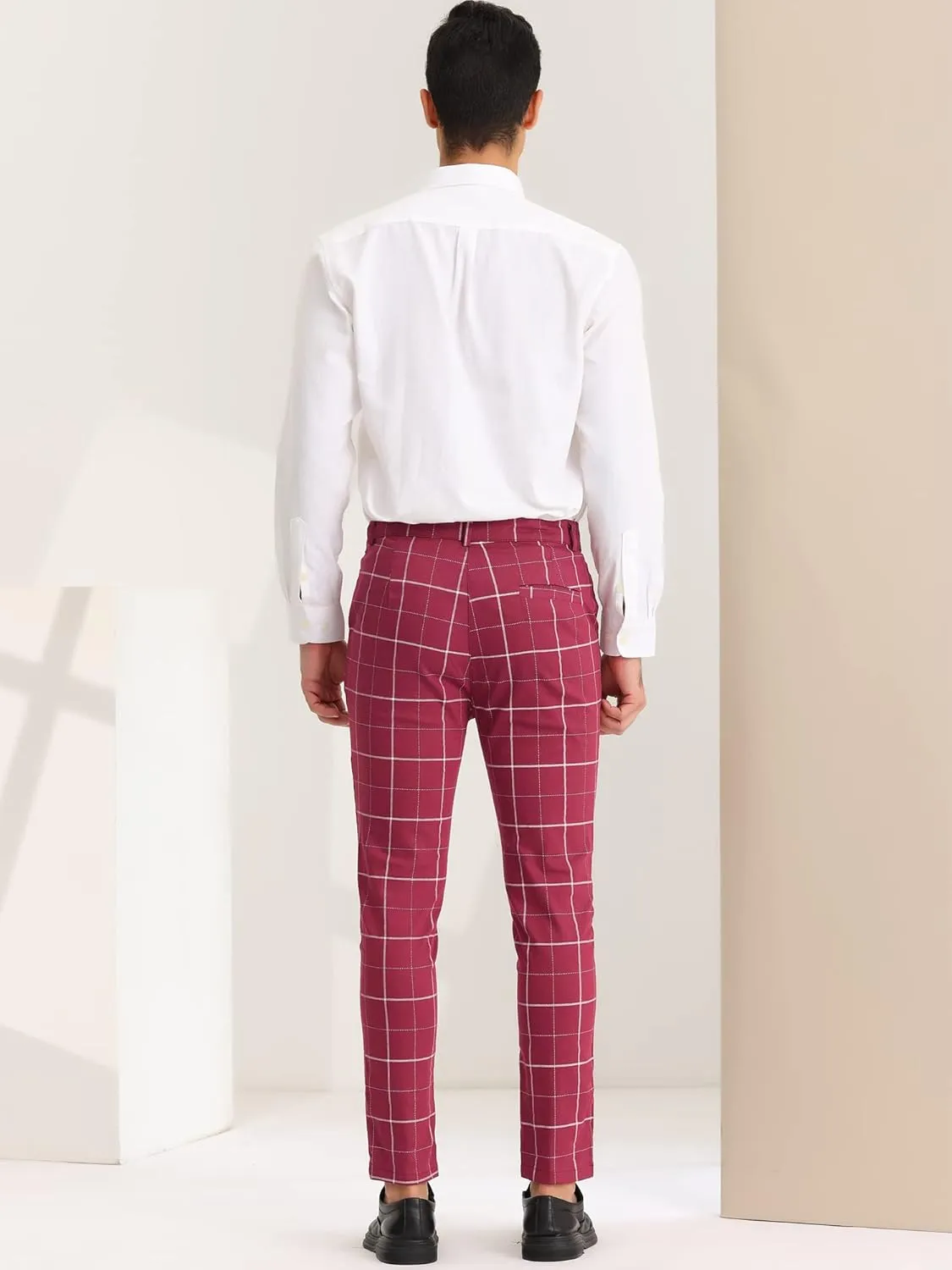 Lars Amadeus Men's Dress Plaid Pants Slim Fit Stretch Flat Front Dress Pants Plaid Slacks Trousers