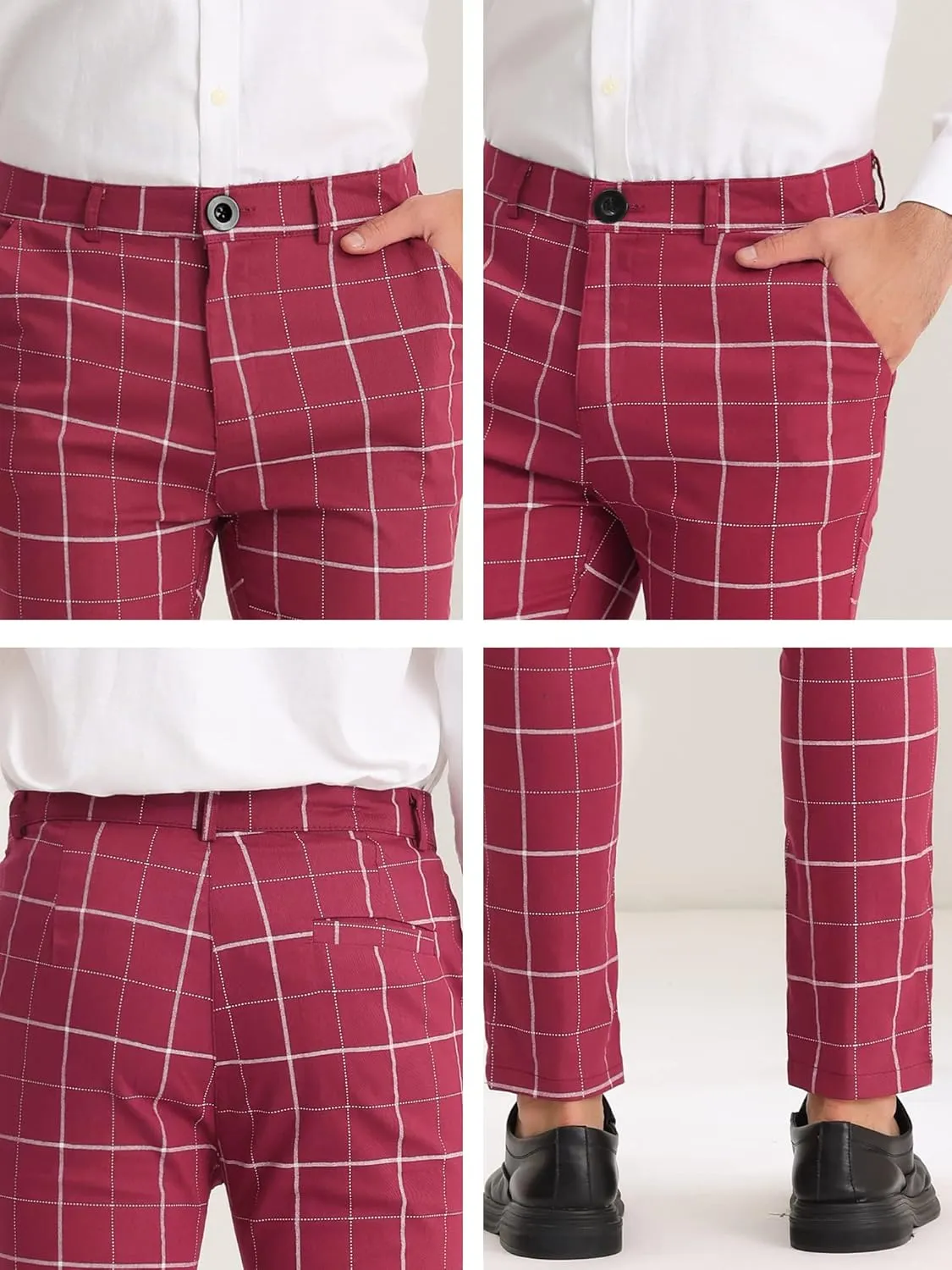 Lars Amadeus Men's Dress Plaid Pants Slim Fit Stretch Flat Front Dress Pants Plaid Slacks Trousers