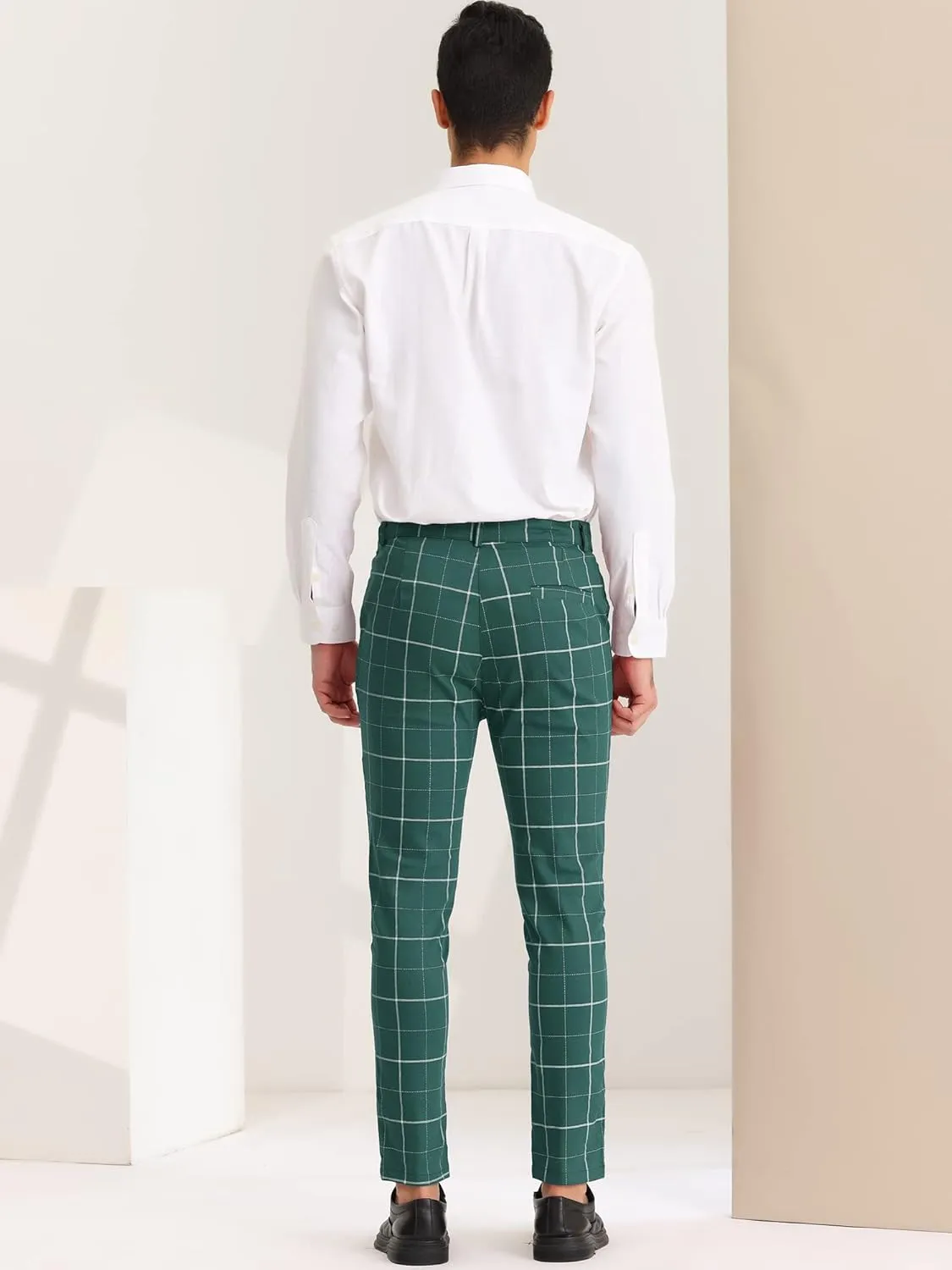 Lars Amadeus Men's Dress Plaid Pants Slim Fit Stretch Flat Front Dress Pants Plaid Slacks Trousers