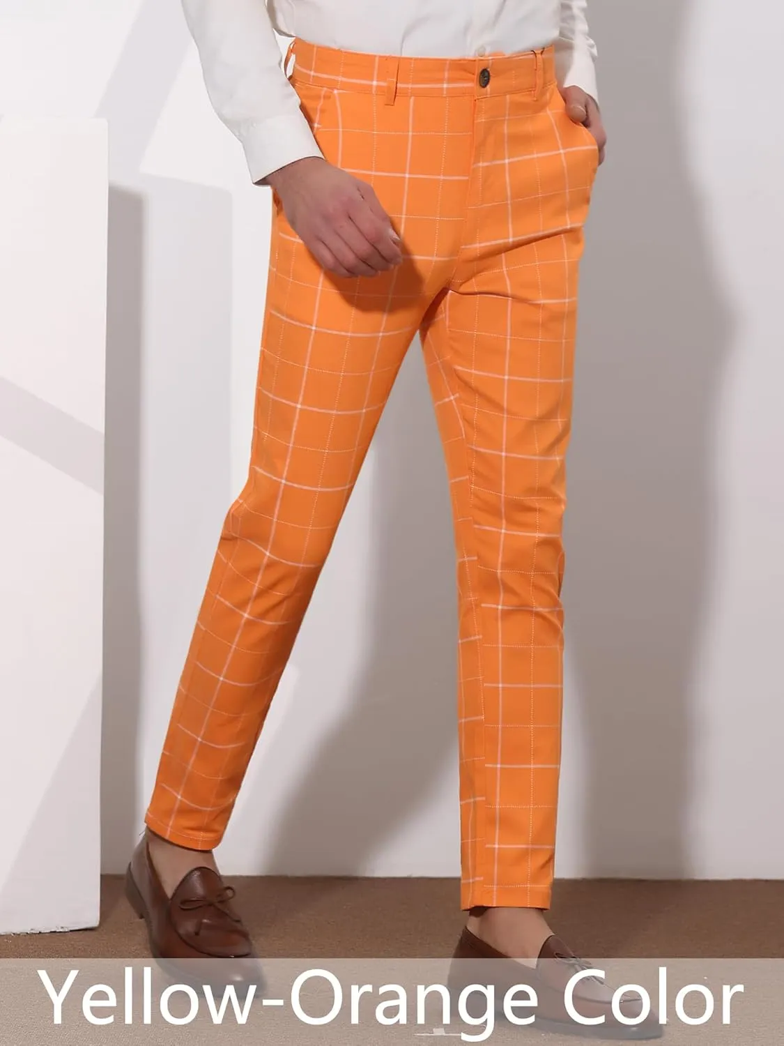 Lars Amadeus Men's Dress Plaid Pants Slim Fit Stretch Flat Front Dress Pants Plaid Slacks Trousers