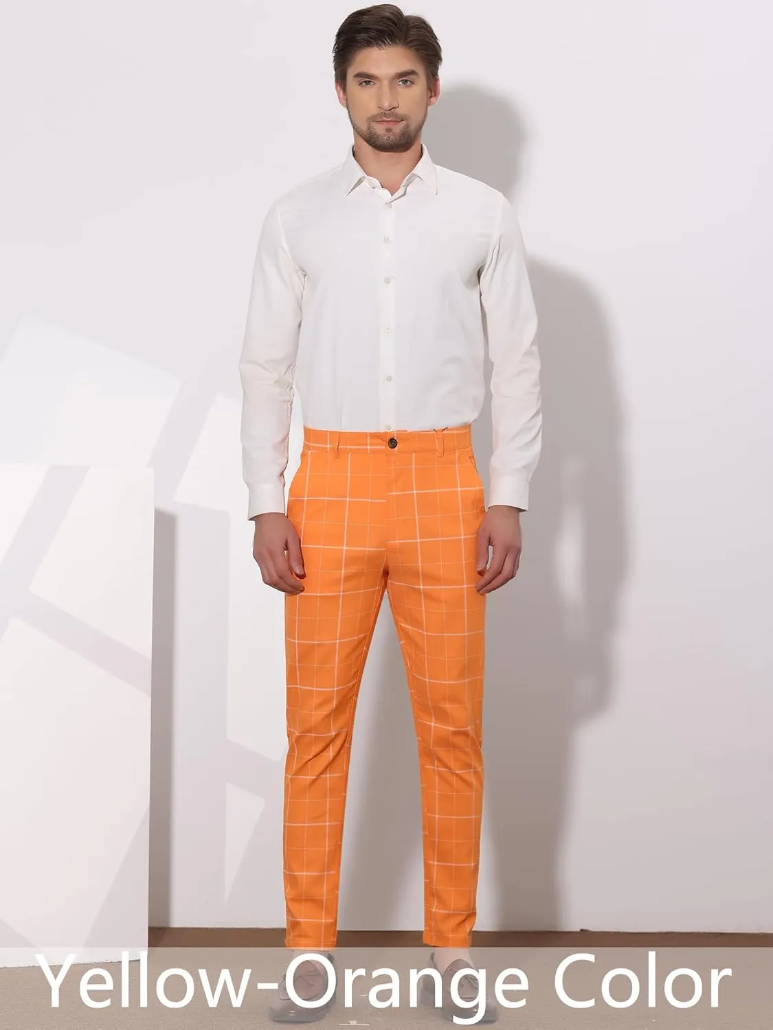 Lars Amadeus Men's Dress Plaid Pants Slim Fit Stretch Flat Front Dress Pants Plaid Slacks Trousers