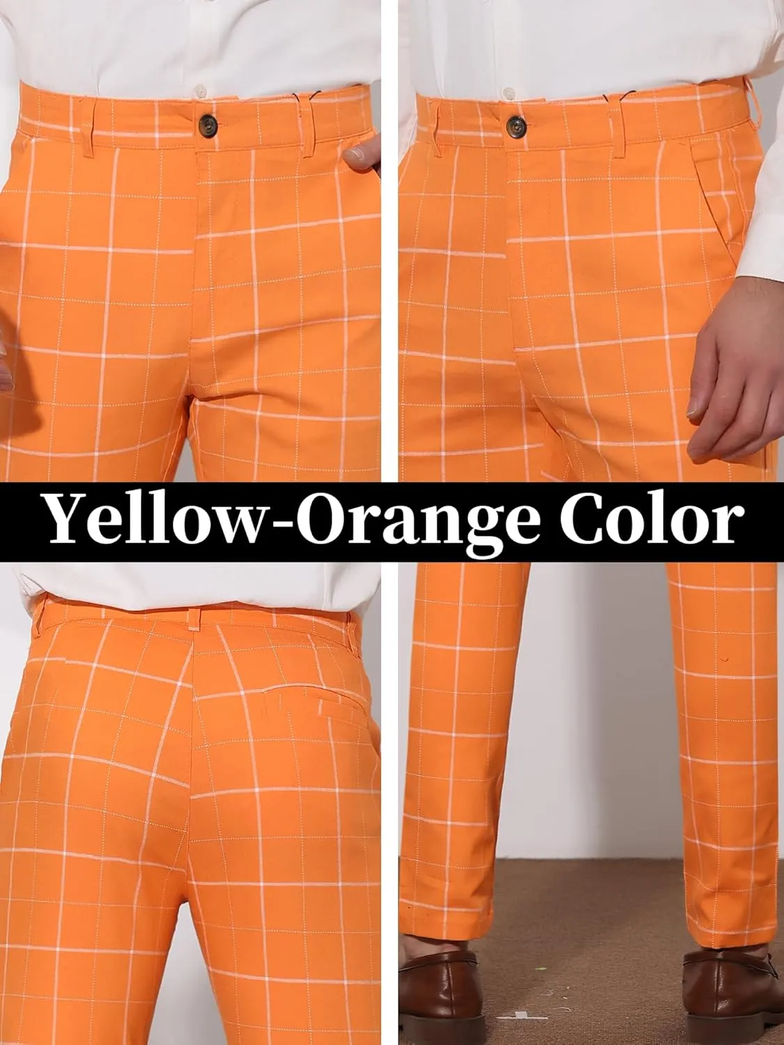 Lars Amadeus Men's Dress Plaid Pants Slim Fit Stretch Flat Front Dress Pants Plaid Slacks Trousers