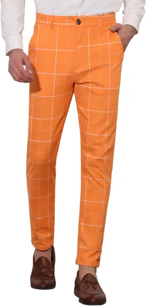 Lars Amadeus Men's Dress Plaid Pants Slim Fit Stretch Flat Front Dress Pants Plaid Slacks Trousers