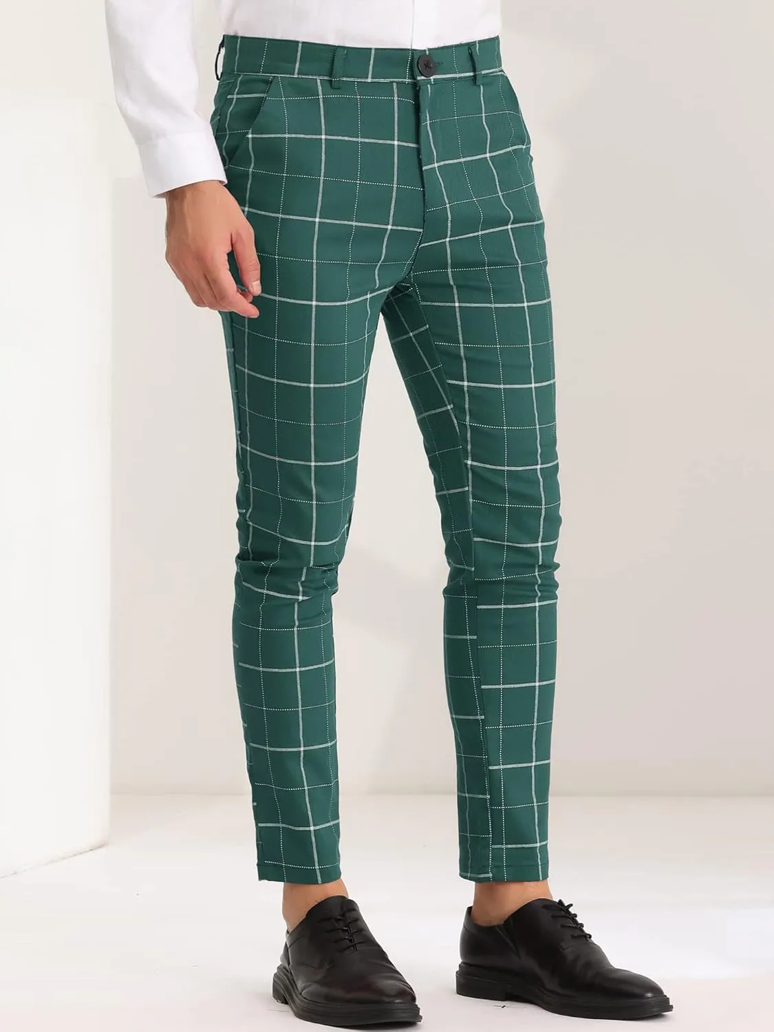 Lars Amadeus Men's Dress Plaid Pants Slim Fit Stretch Flat Front Dress Pants Plaid Slacks Trousers