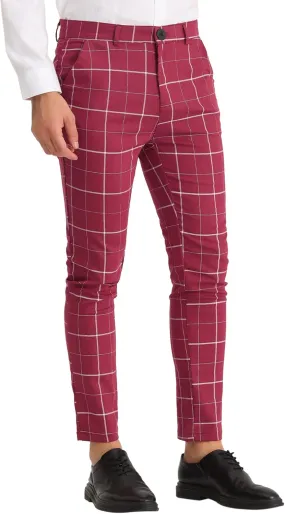 Lars Amadeus Men's Dress Plaid Pants Slim Fit Stretch Flat Front Dress Pants Plaid Slacks Trousers