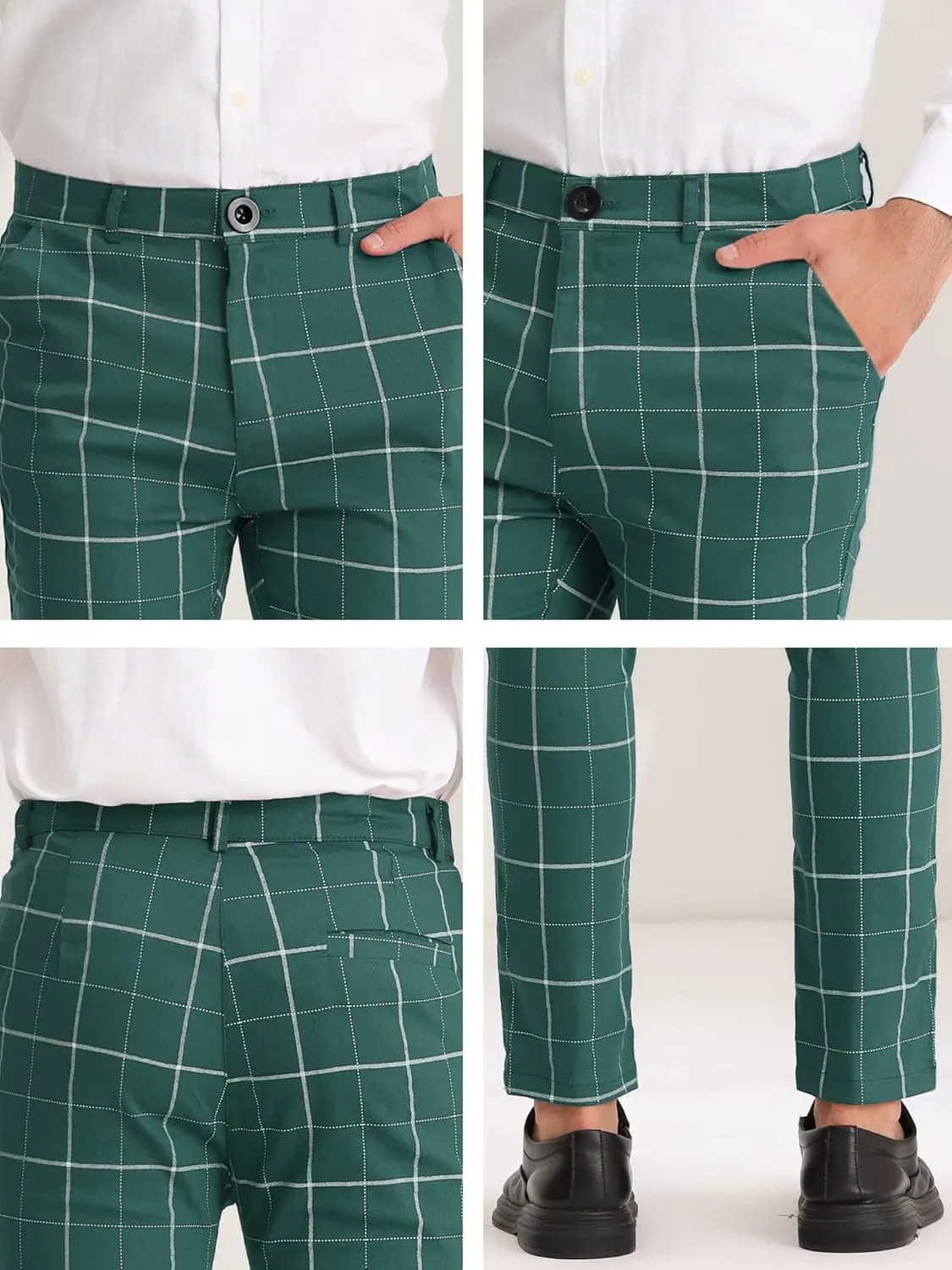 Lars Amadeus Men's Dress Plaid Pants Slim Fit Stretch Flat Front Dress Pants Plaid Slacks Trousers
