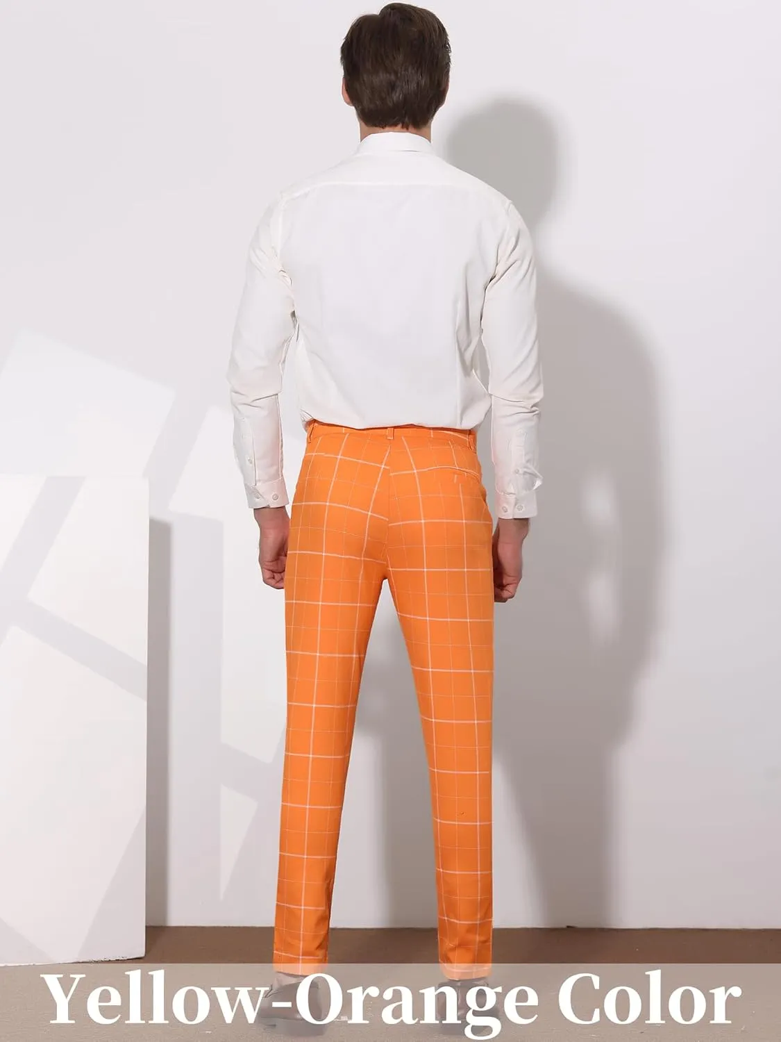 Lars Amadeus Men's Dress Plaid Pants Slim Fit Stretch Flat Front Dress Pants Plaid Slacks Trousers