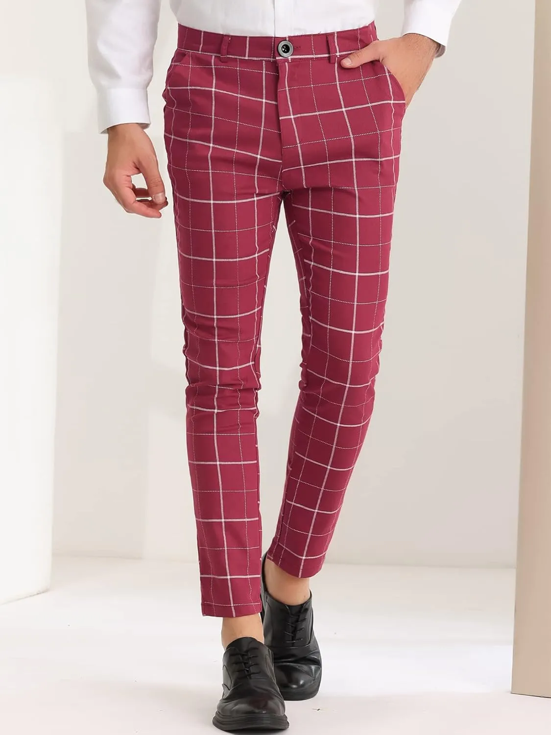 Lars Amadeus Men's Dress Plaid Pants Slim Fit Stretch Flat Front Dress Pants Plaid Slacks Trousers