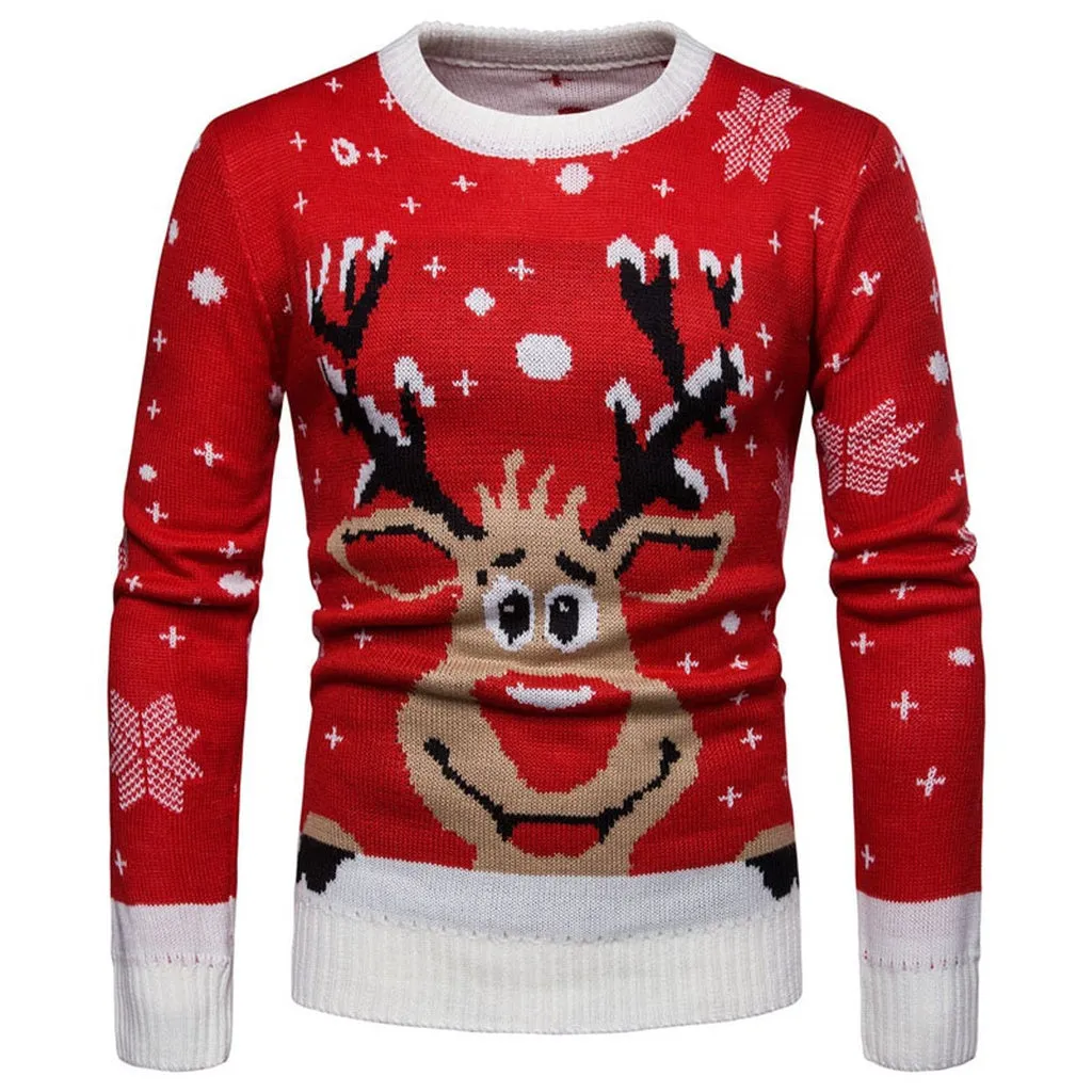 LetsKeep Ugly Christmas Sweater Men Knitted Patterns Deer Pullover Sweaters Winter Warm Round Neck Sweater Jumper US Size, MA550