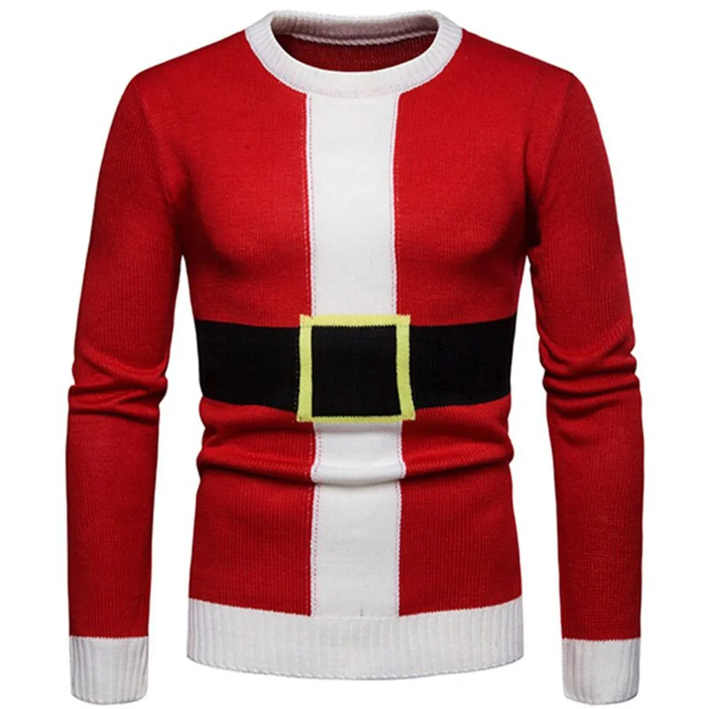 LetsKeep Ugly Christmas Sweater Men Knitted Patterns Deer Pullover Sweaters Winter Warm Round Neck Sweater Jumper US Size, MA550