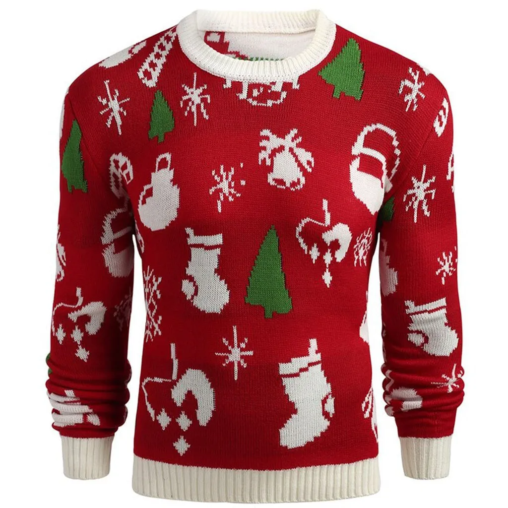 LetsKeep Ugly Christmas Sweater Men Knitted Patterns Deer Pullover Sweaters Winter Warm Round Neck Sweater Jumper US Size, MA550