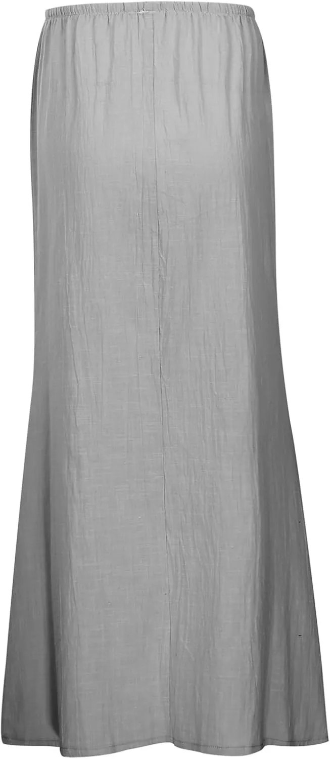 Linen Maxi Skirts for Women Trendy Summer Comfy Drawstring A Line Skirts Casual Beach Vacation Boho Flowy Long Skirts