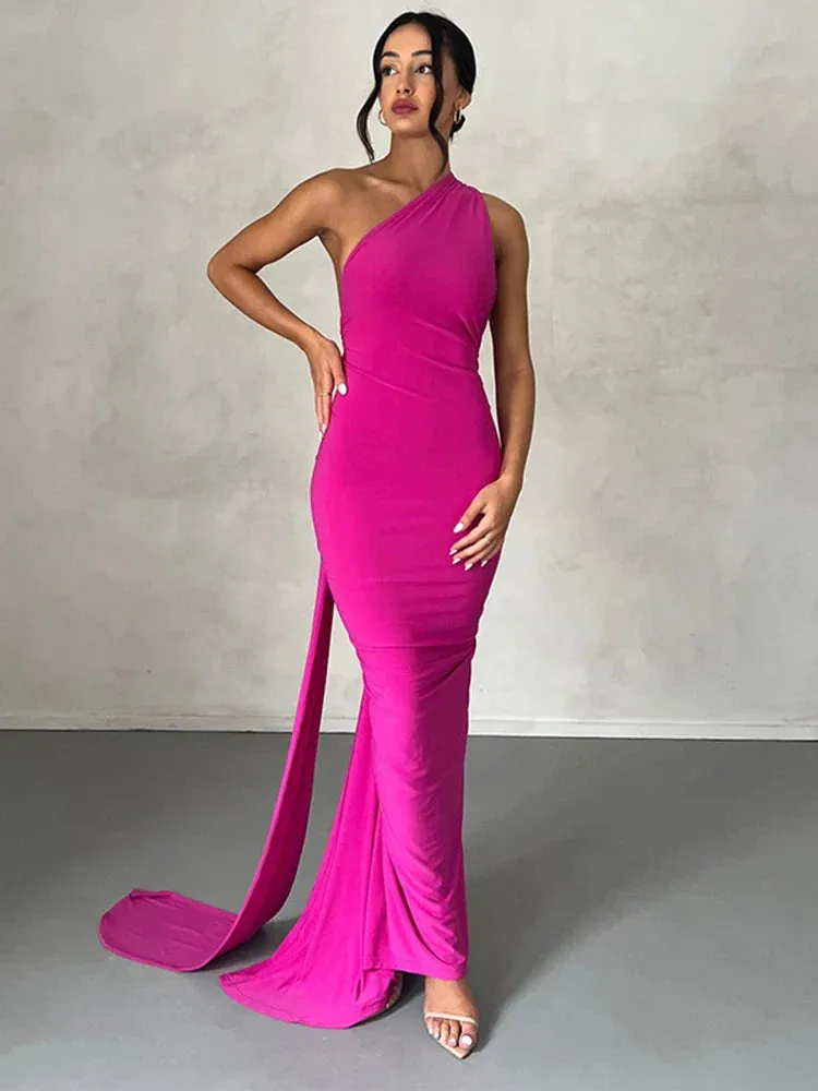 Long One Shoulder Slim Bodycon Backless Nightclub Sexy Summer Maxi Dress