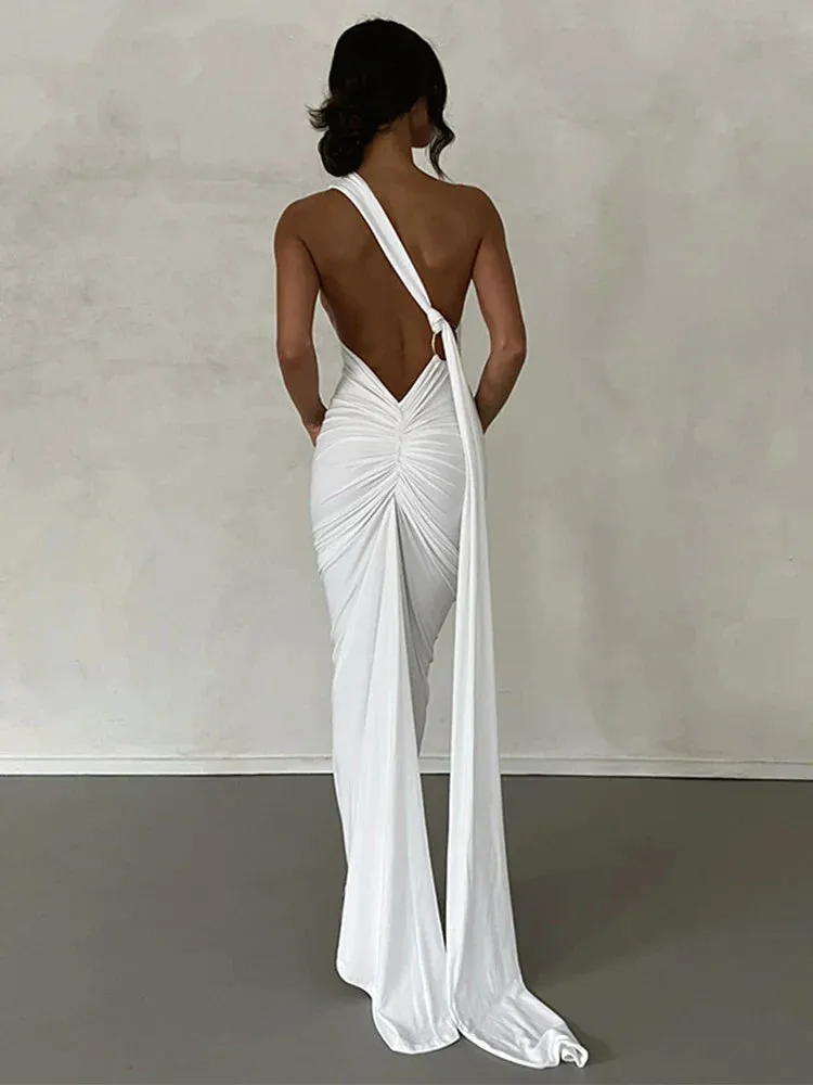 Long One Shoulder Slim Bodycon Backless Nightclub Sexy Summer Maxi Dress