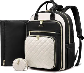 LOVEVOOK Baby Diaper Bag,Waterproof Diaper Backpack with USB Charging Port for Baby, Large Capacity Fit for 15.6 inch Laptop, Black White