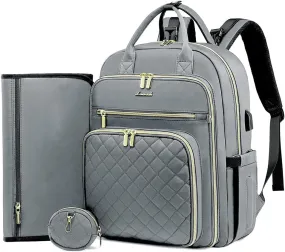 LOVEVOOK Baby Diaper Bag,Waterproof Diaper Backpack with USB Charging Port for Baby, Large Capacity Fit for 15.6 inch Laptop,Light Grey