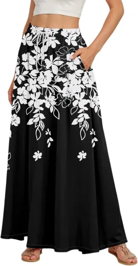 Maxi Women's Skirts, Casual Vacation Boho Trendy Flowy Beach Womens Skirts