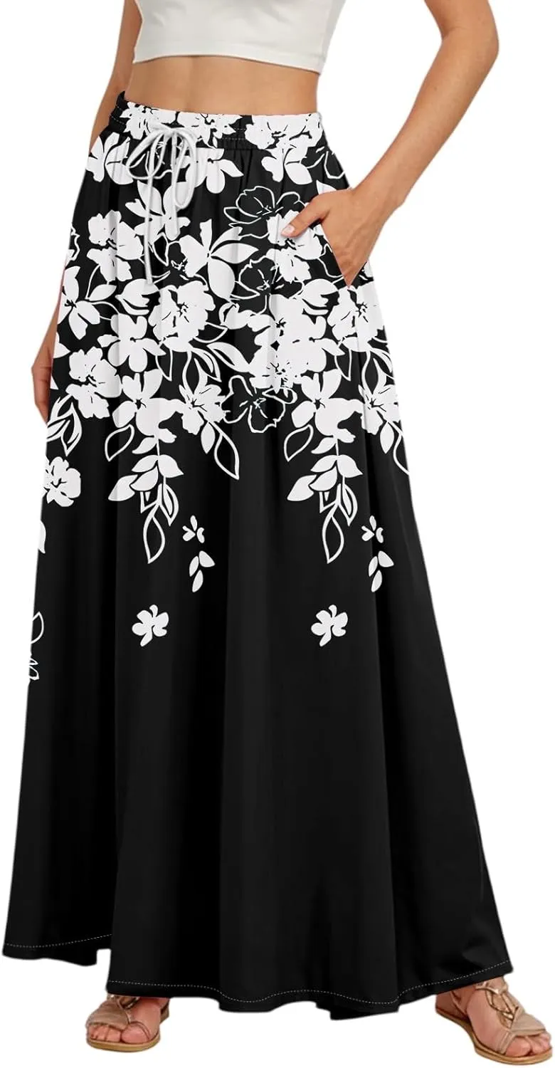 Maxi Women's Skirts, Casual Vacation Boho Trendy Flowy Beach Womens Skirts