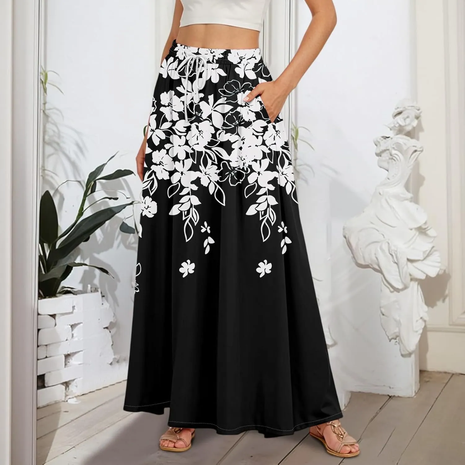 Maxi Women's Skirts, Casual Vacation Boho Trendy Flowy Beach Womens Skirts