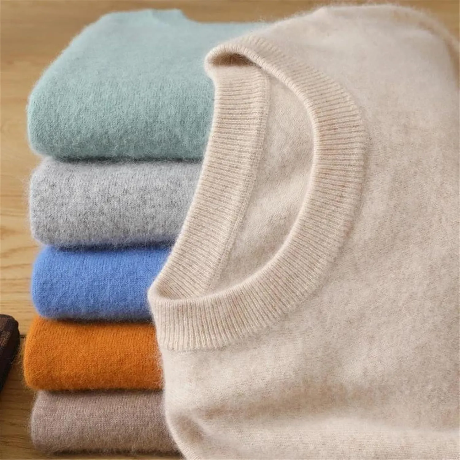 Men's 100% Cashmere Sweater Crew Neck Knit Oversized Loose Tops Winter Long Sleeve Warm Jumpers