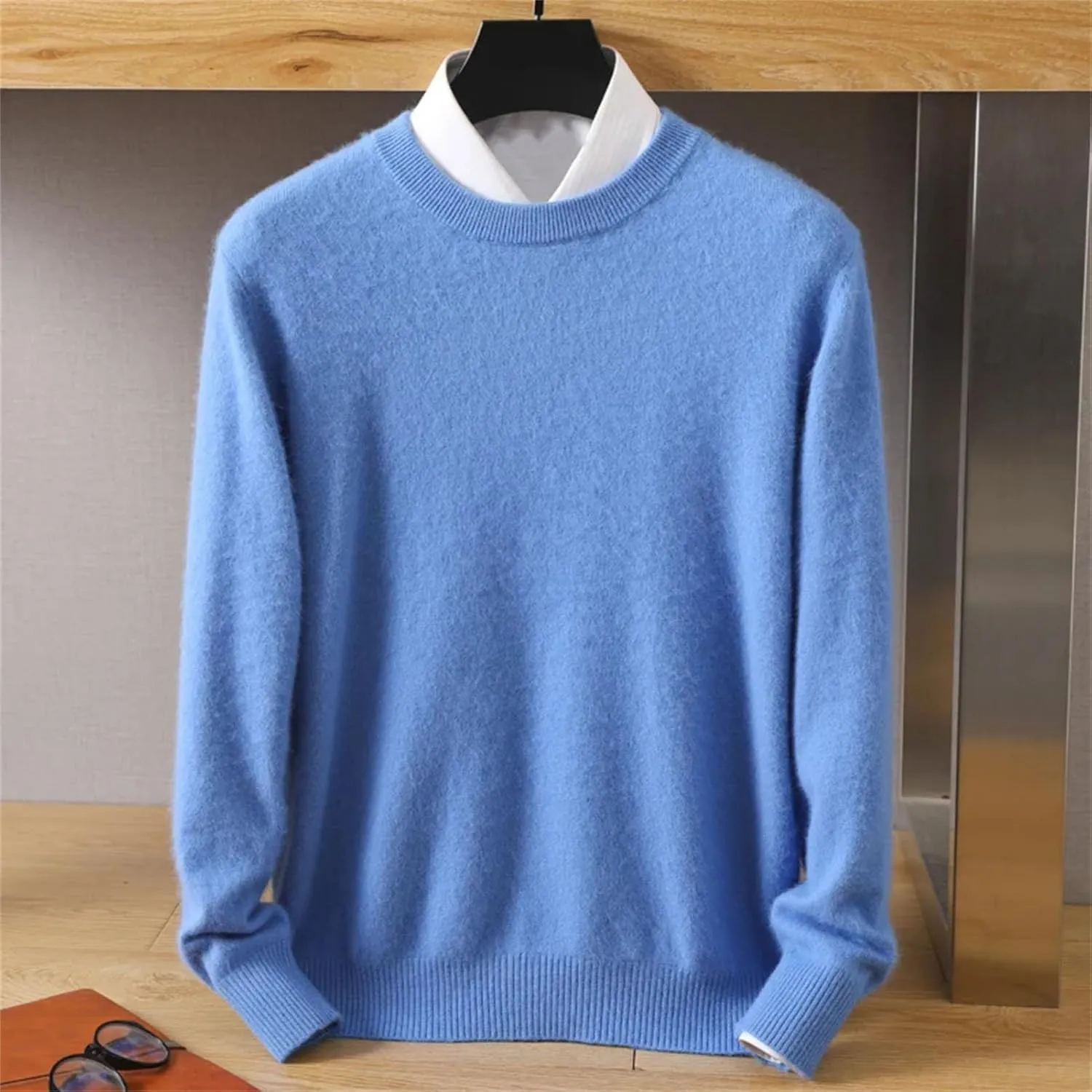 Men's 100% Cashmere Sweater Crew Neck Knit Oversized Loose Tops Winter Long Sleeve Warm Jumpers