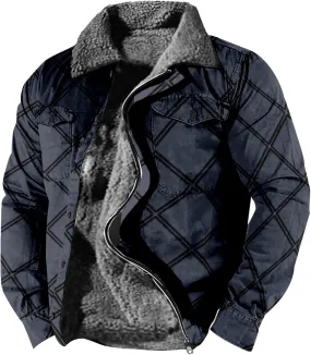 Men's Aztec Western Jackets Cowboy Winter Warm Sherpa Full Zip Fleece Coats Retro Ethnic Vintage Long Sleeve Jacket 2024