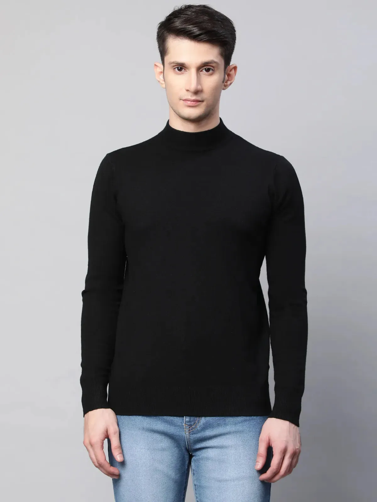 Mens Black  Slim Fit Solid Stretch Pullover