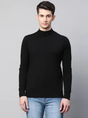 Mens Black  Slim Fit Solid Stretch Pullover