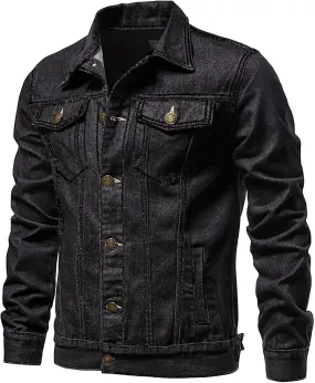 Mens Denim Trucker Jacket Cargo Jean Coat with Pockets