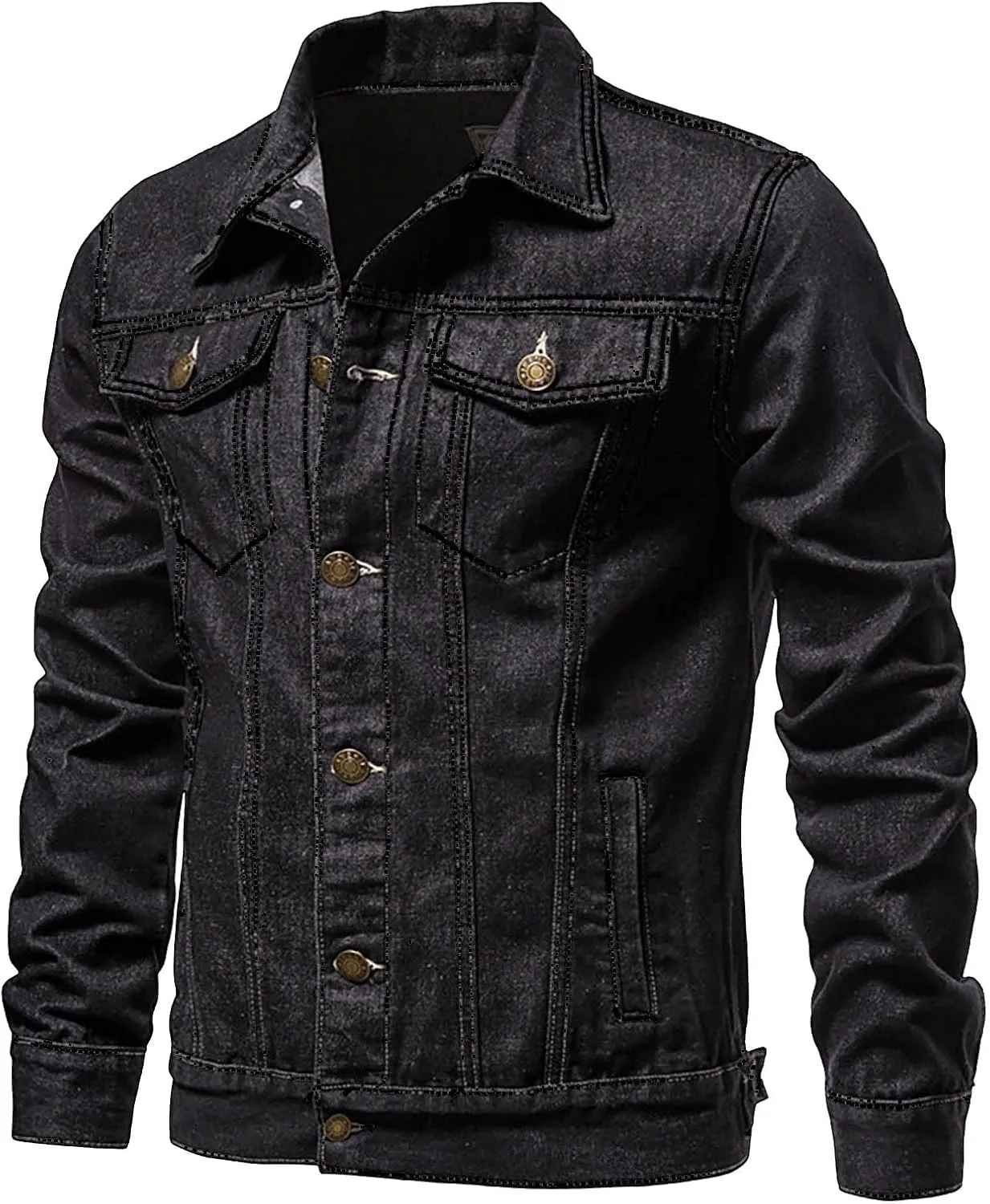 Mens Denim Trucker Jacket Cargo Jean Coat with Pockets