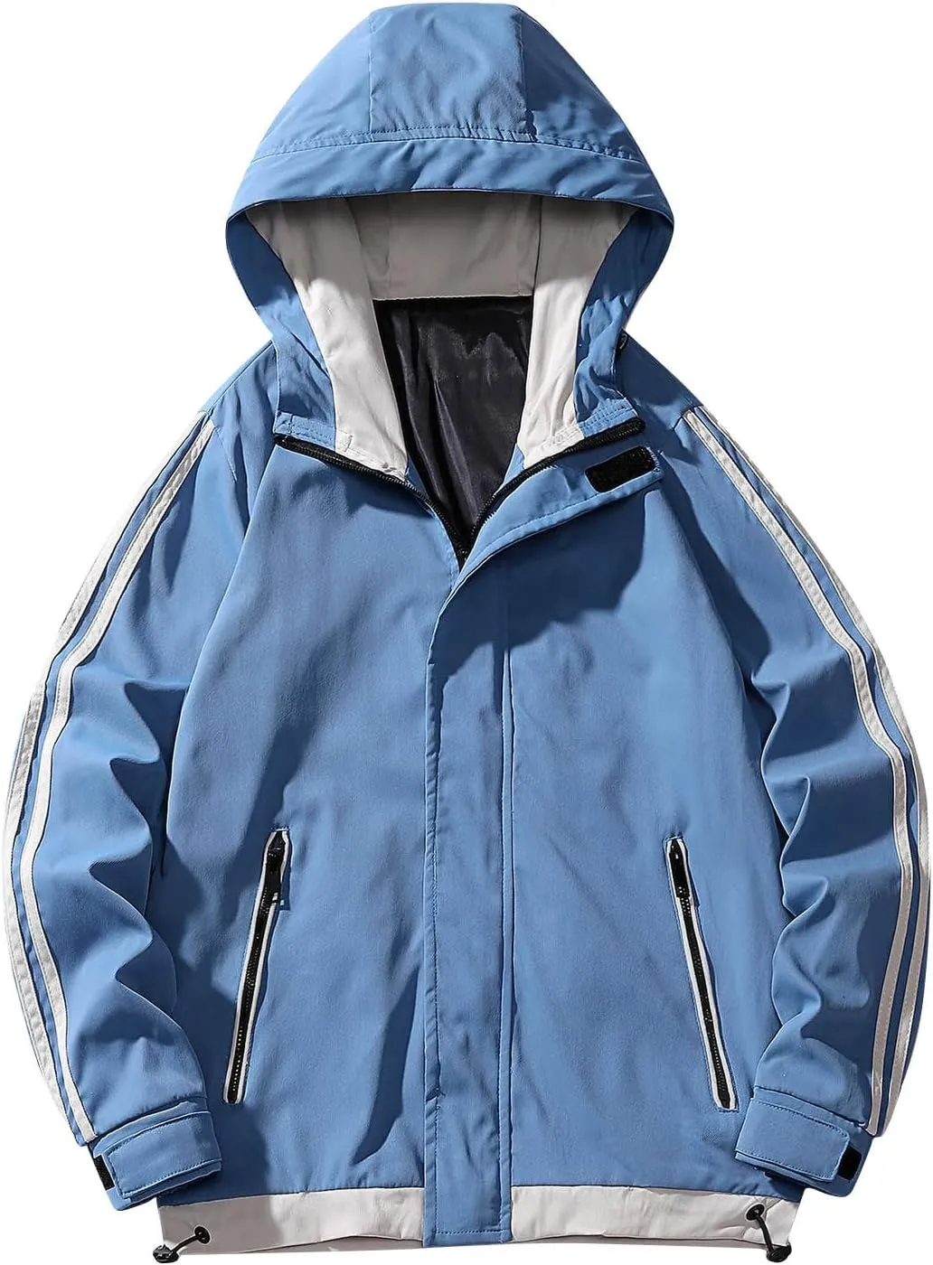 Men's Lightweight Waterproof Rain Jacket Outdoor Softshell Hooded Raincoat Pockets Hiking Mountain Windbreaker Jacket