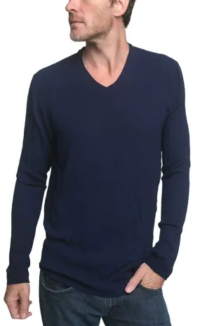 Men's Marcelo Pequeno - "AQUILA" Long Sleeved V-Neck Shirt in Navy