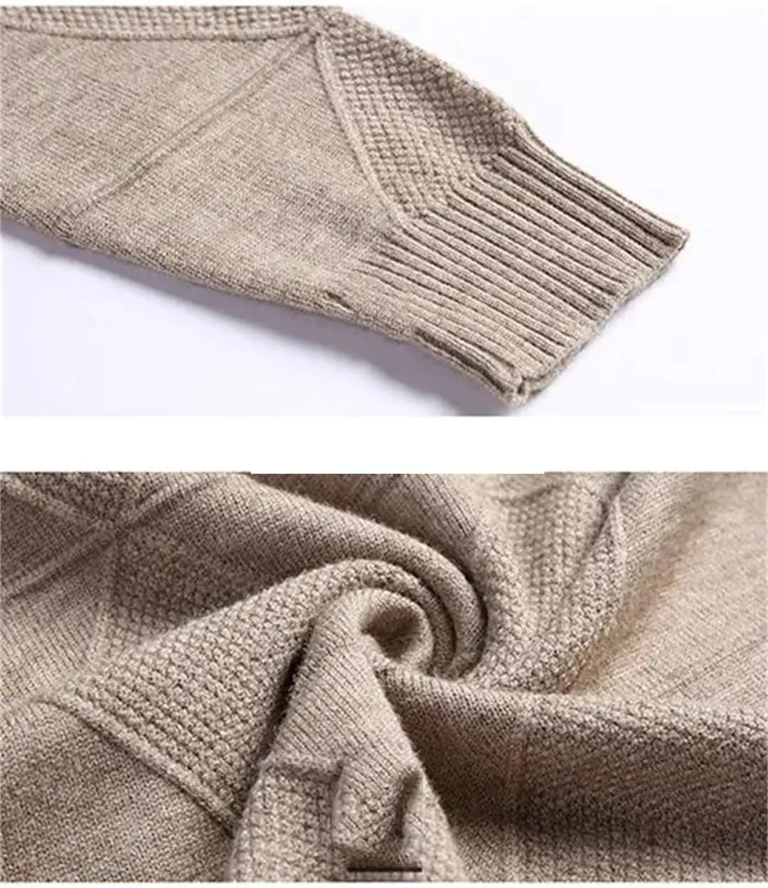 Men's Plaid Patchwork Knitted Pullover Sweater V-Neck Slim Long Sleeve Knit Jumpers Tops