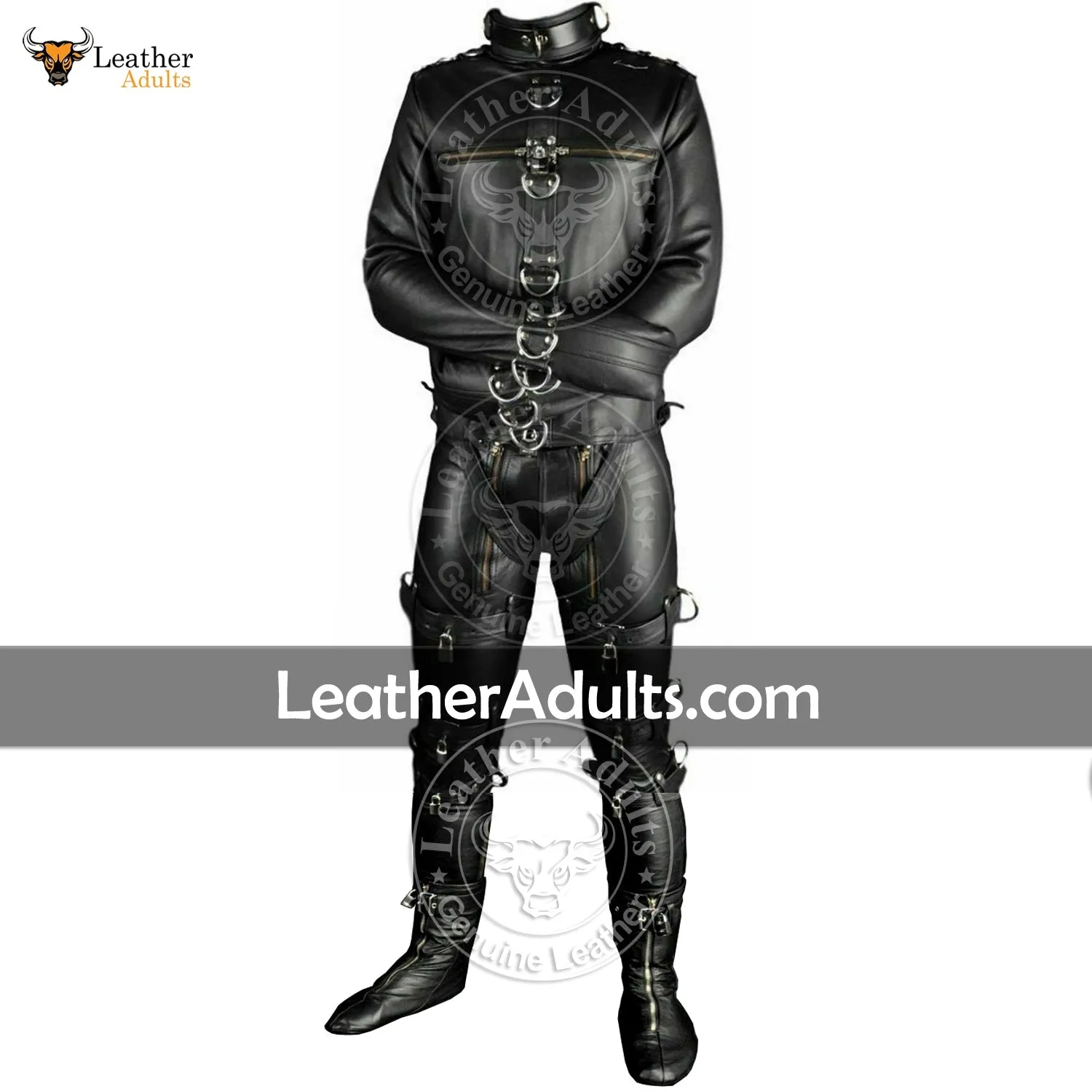 Mens Real Leather Straitjacket and Trousers with Leather Lining Heavy Duty BDSM