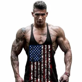 Men's Summer Workout Tank Top With US Flag Print