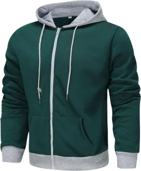 Mens Sweatshirts Hoodies Fashion Full Zip Hooded Stylish Zip Up Jacket Big And Tall Long Sleeve Coat With Pockets