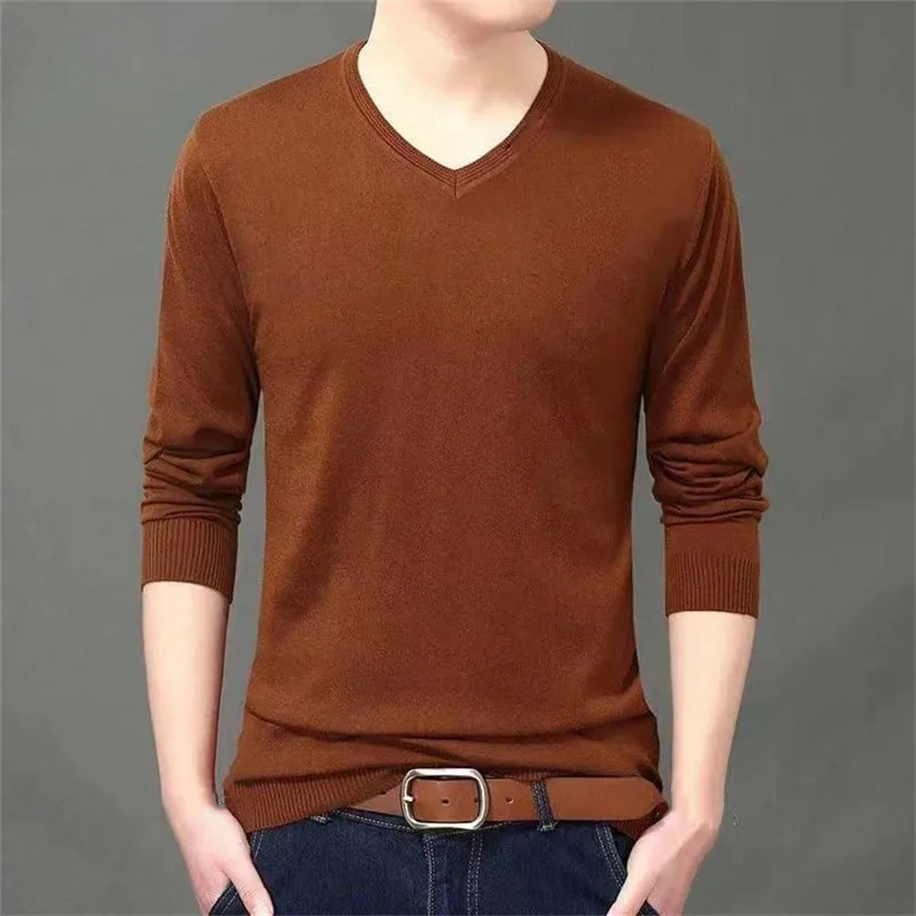 Men's V-Neck Long Sleeve Pullover Jumpers Mens V-Neck Wool Knit Casual Pullover Sweater