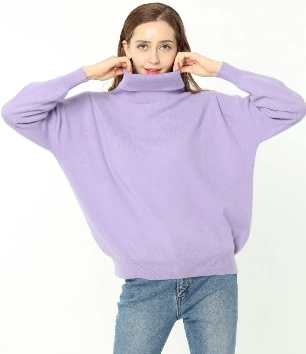 Merino Wool Sweater Womens Turtleneck Long-Sleeved Loose Oversize Jumpers Ladies Knitted Pullover