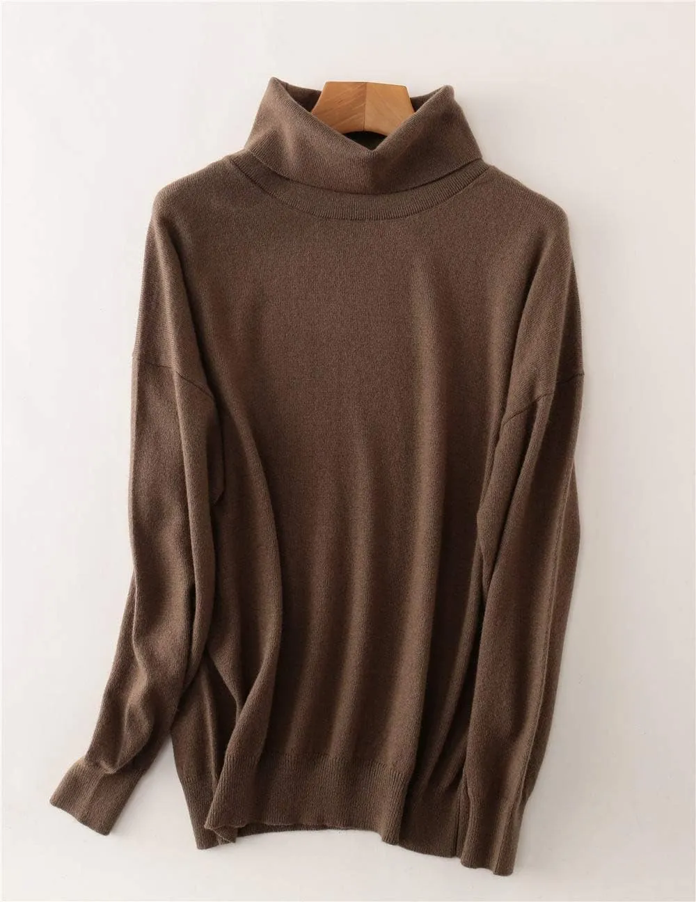Merino Wool Sweater Womens Turtleneck Long-Sleeved Loose Oversize Jumpers Ladies Knitted Pullover