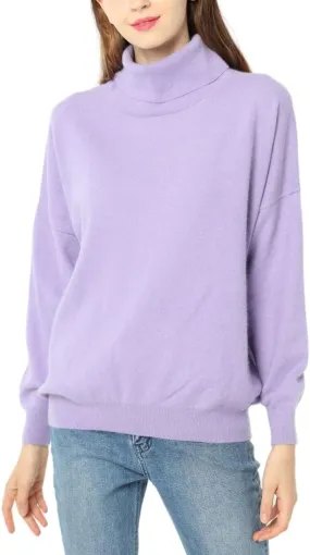 Merino Wool Sweater Womens Turtleneck Long-Sleeved Loose Oversize Jumpers Ladies Knitted Pullover