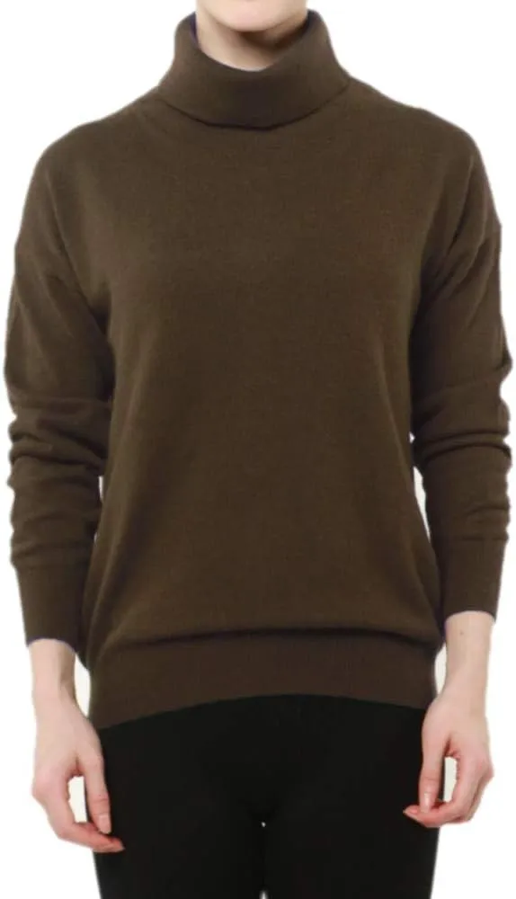 Merino Wool Sweater Womens Turtleneck Long-Sleeved Loose Oversize Jumpers Ladies Knitted Pullover