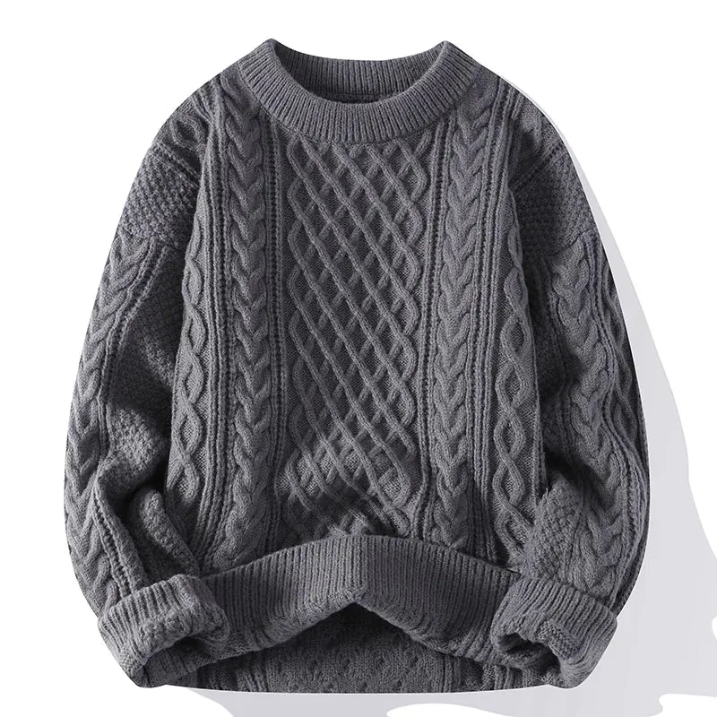 Multi Colour Vintage O Neck Solid Colour Men's Knitted Pullovers Loose Sweaters