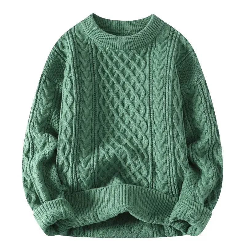 Multi Colour Vintage O Neck Solid Colour Men's Knitted Pullovers Loose Sweaters