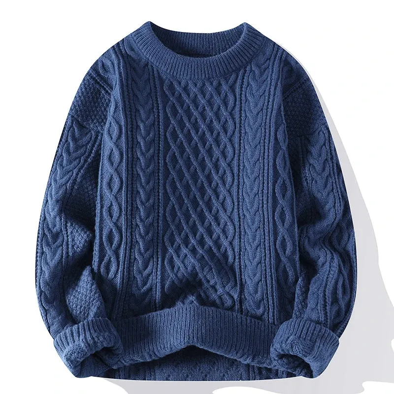 Multi Colour Vintage O Neck Solid Colour Men's Knitted Pullovers Loose Sweaters